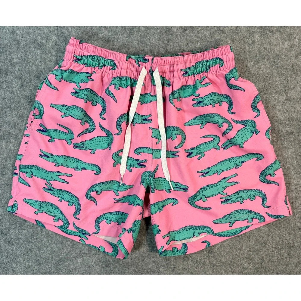 Chubbies Boys Pink Crocodile Swim Trunks Mesh Shorts Small 5.5 Inseam